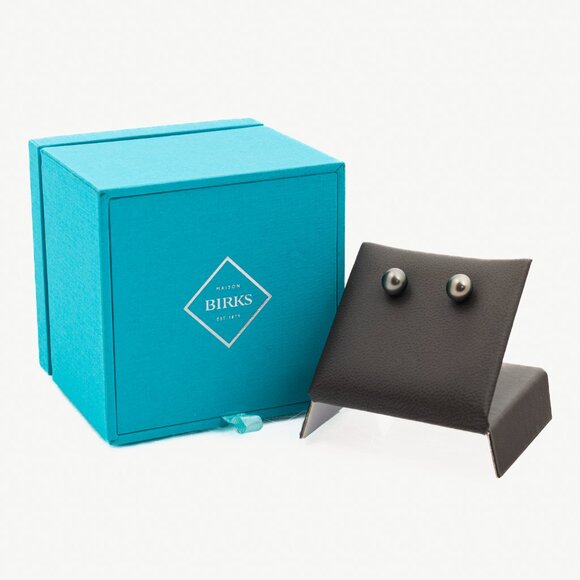 Birks Grey Tahitian Pearl Stud Earrings - Picture 1 of 3